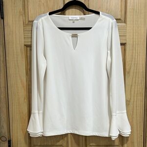 Calvin Klein Women's Cream Long Sleeve Blouse